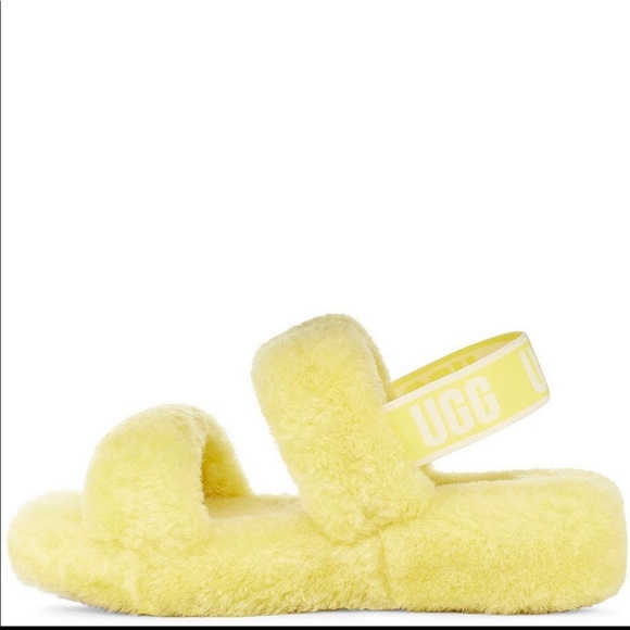 NEW UGG Oh Yeah Fur Slides Yellow Slippers - Picture 4 of 9